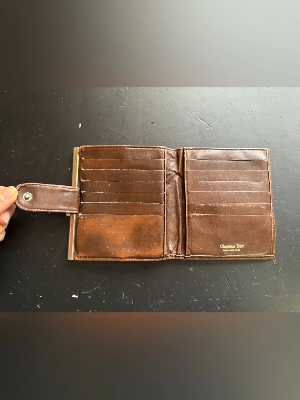 Vintage Christian Dior Trotter Oblique Canvas & Leather Kiss-Lock Compact Wallet
